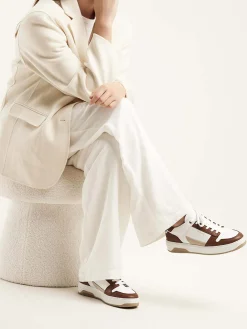 DAMES Nubikk Basket Court Wit Bruine Sneakers Voor Dames