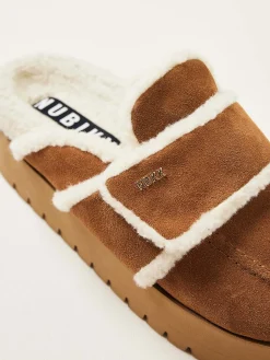 DAMES Nubikk Teddy Chunky Fur Cognac Slippers Voor Dames
