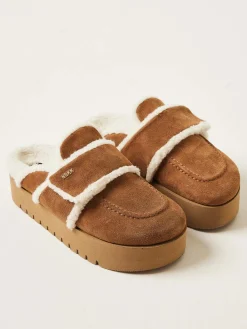 DAMES Nubikk Teddy Chunky Fur Cognac Slippers Voor Dames